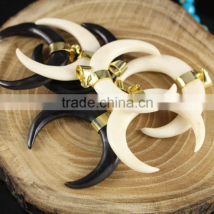 JF6931 New Hand Carved Natural Cream Bone Crescent Pendants,Ivory Moon Pendants