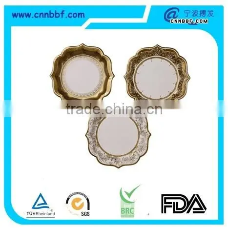 Luxury lace round paper plate with golden rim for party