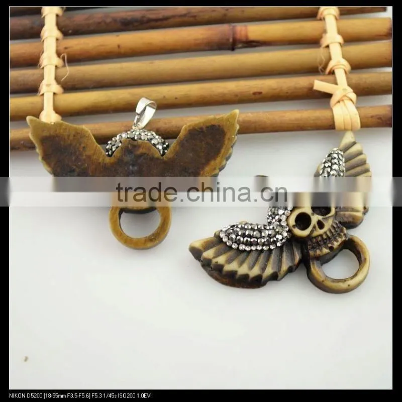 LFD-0097P ~ Wholesale Charm OX Bone Carved Skull Pendants Necklace Crystal Rhinestone Paved Pendant Jewelry Making