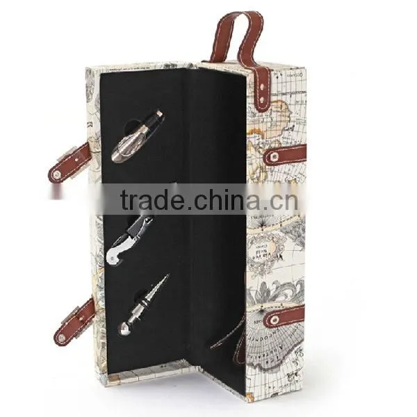 Multifunction High Quality Map pattern portable leather wine carrier