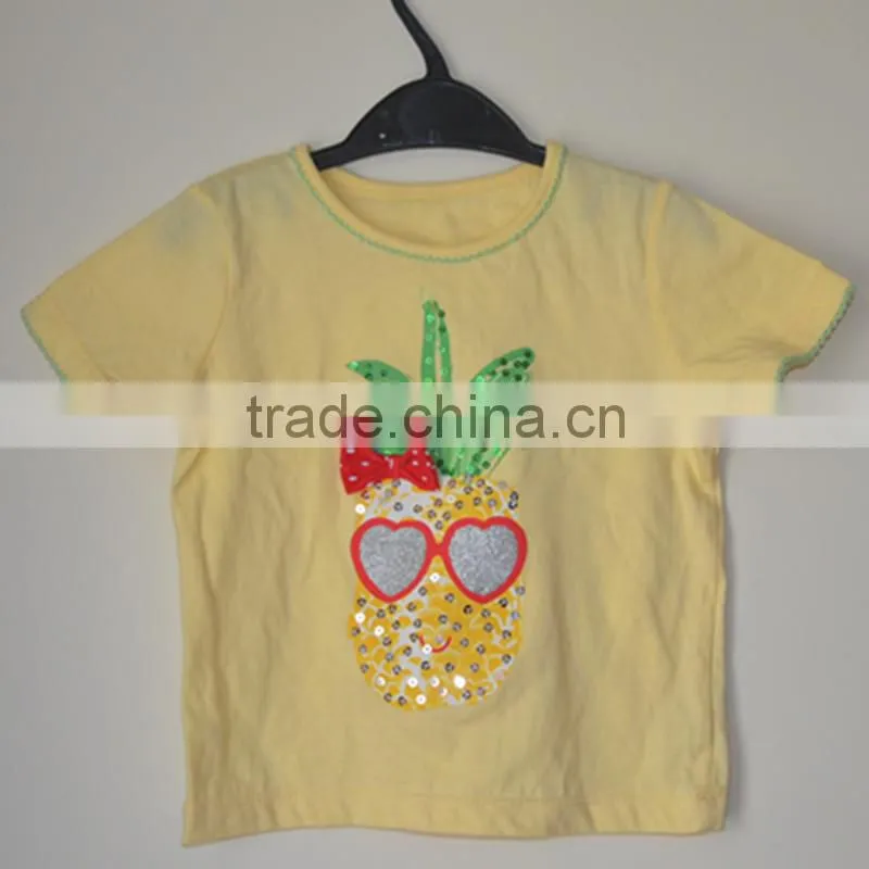 The little girl's dress clothing wholesale children's clothing fashion design/ Girls' yellow T-shirt