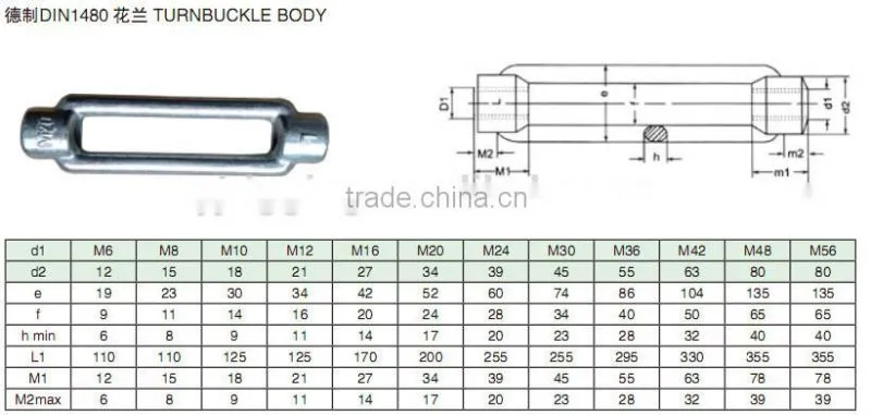 Tdin1480 Turnbuckles Galv/Zinc Plated