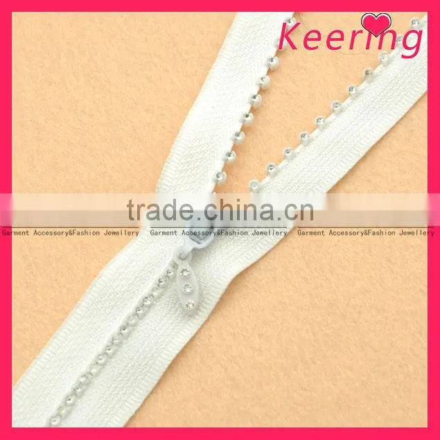 white new fashion wholesale rhinestone zipper from keering WZP-052