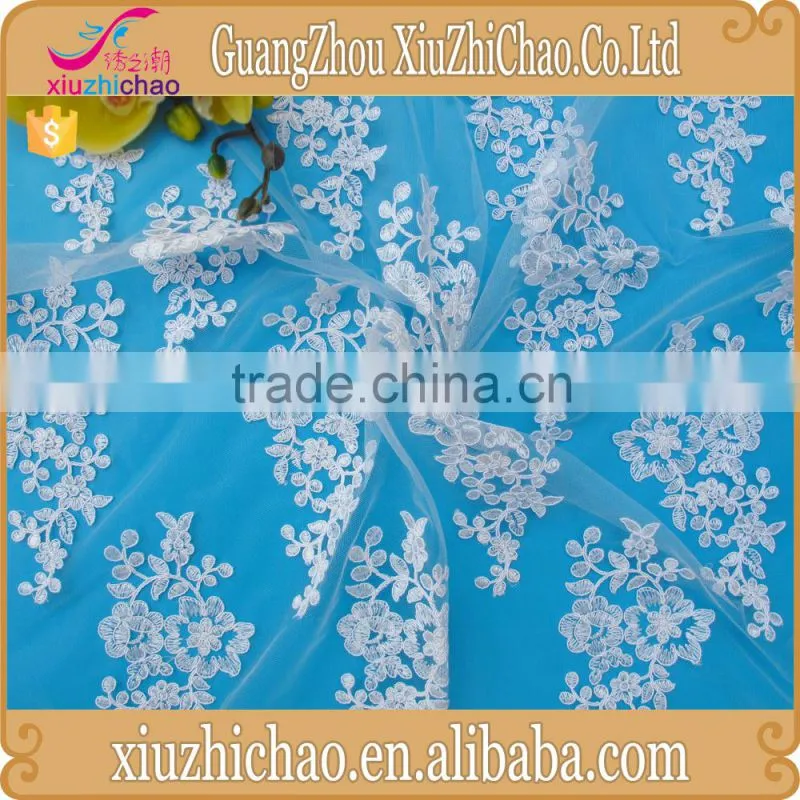 ZP0011-M (11.2)New pattern embroidered designs lace product mesh polyester ivory guipure lace fabric with sequins