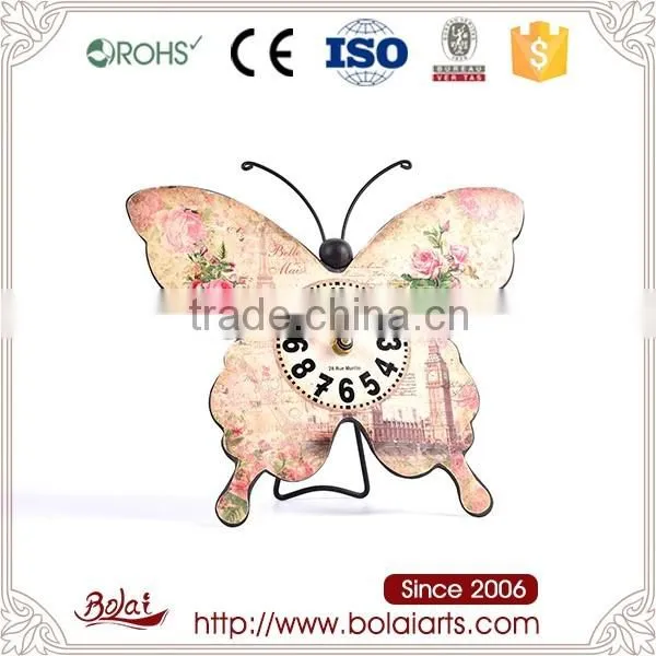 Hot selling beautiful large pink butterfly design antique clock decor