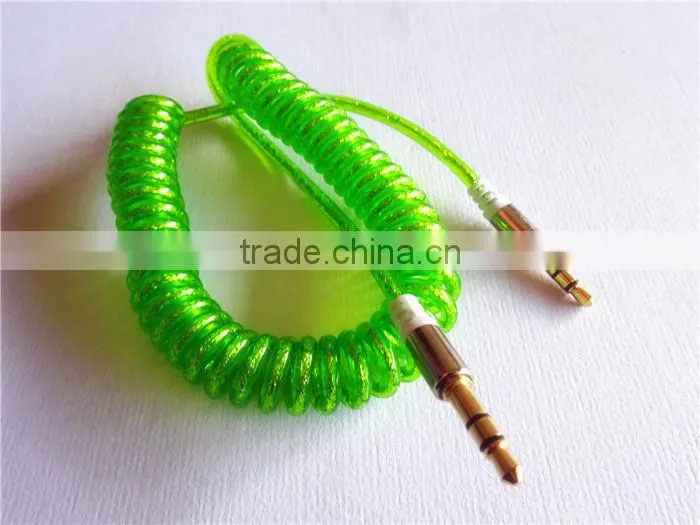 fashion audio/DC3.5MM transparent spiral gold-plated cable