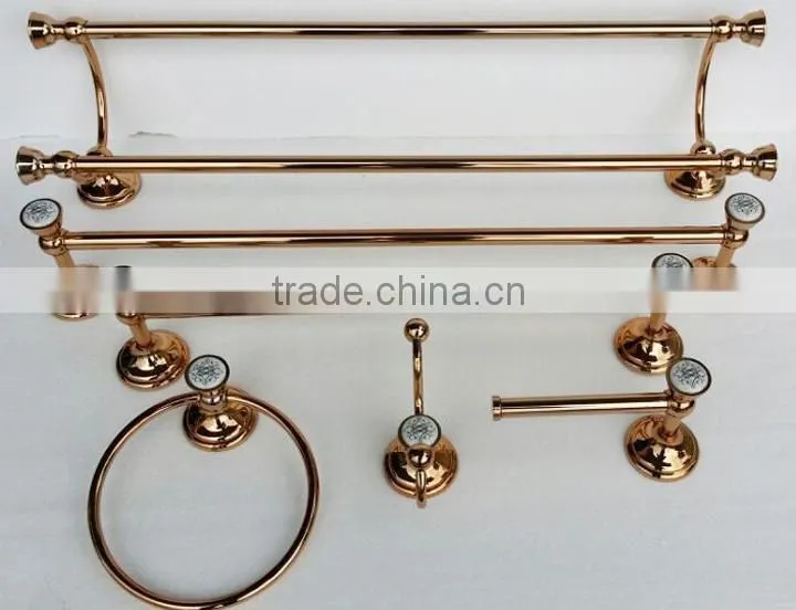 luxury wall mounted classic style rose golden bathroom accessory set with ceramic bathroom kits