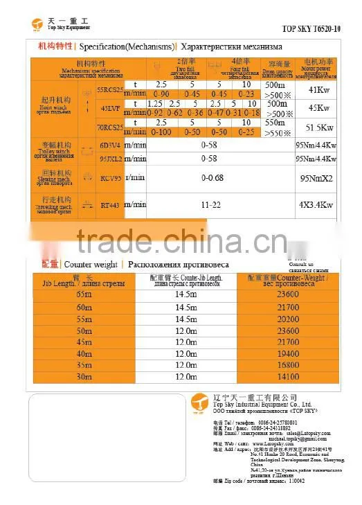 T6520-10t (MC235B) Topkit Tower Crane