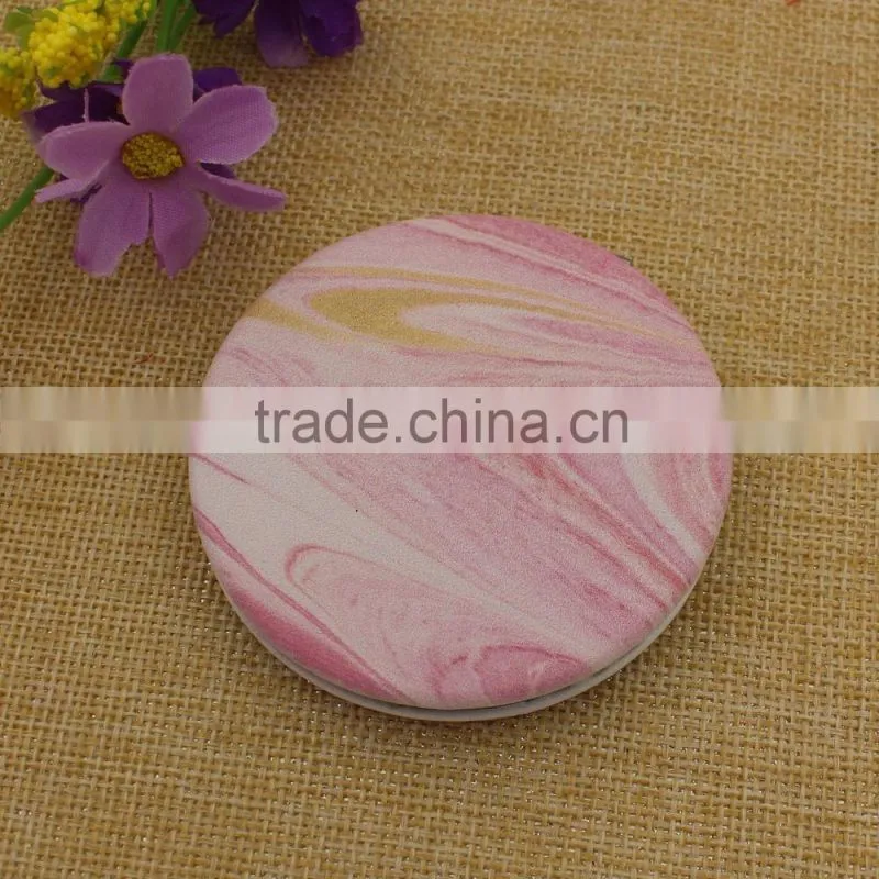Hot sale pu leather mirror pocket/ pink texture makeup compact mirror custom