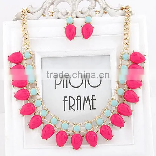 Fashion fluorescence color Water Drop Beads Bib Necklace Candy Resin beads Necklace