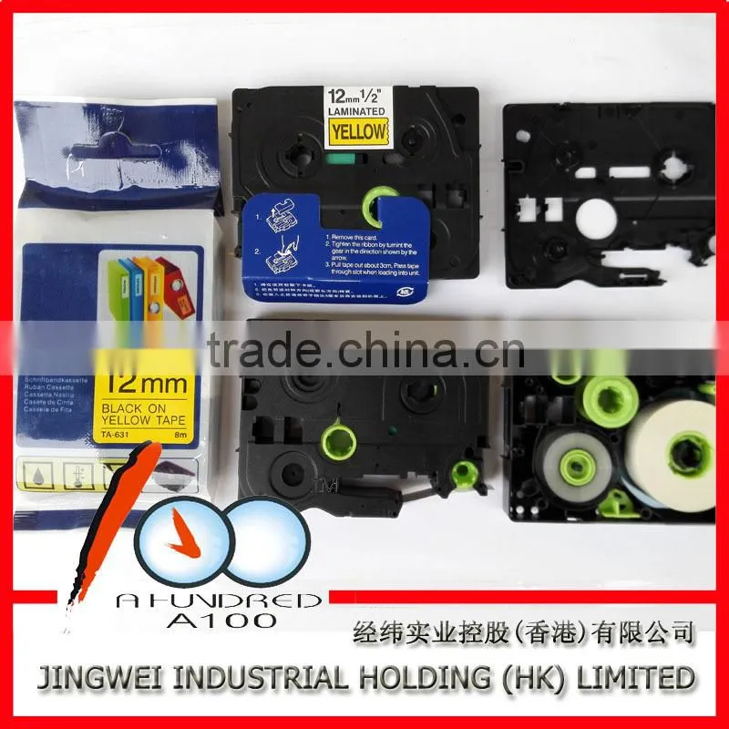 12mm TZe label tape cartridge for compatible brother p-touch label printer black on yellow TZe-631