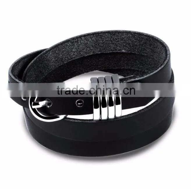 Factory custom black leather bracelet mens