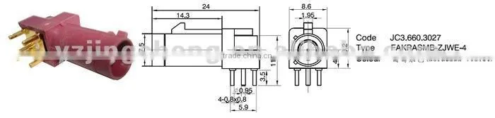 FAKRA male R/A pcb mount, SMB plug right angle R/A pcb mount