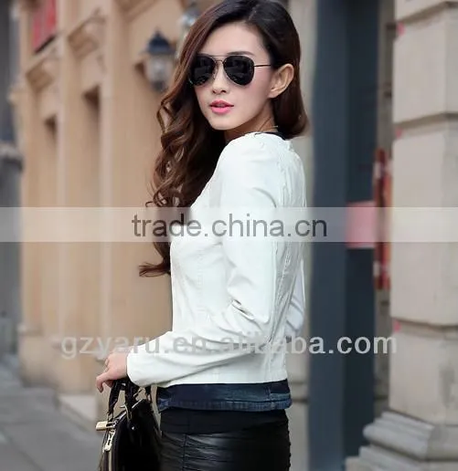 Women Fashion White Leather Jacket 2013