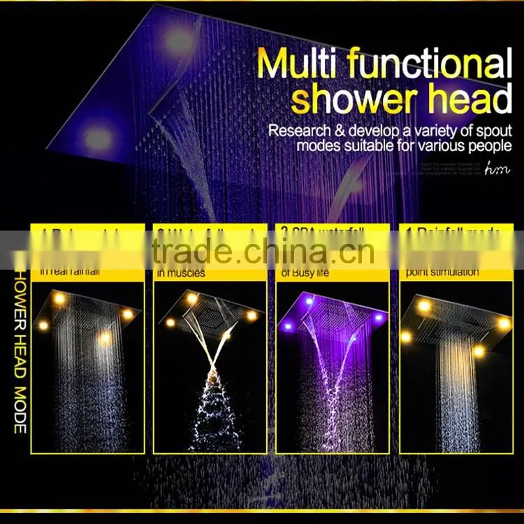 luxury bathroom accessories 5 in 1 multicolor remote control embed ceiling led rainfall waterfall shower set