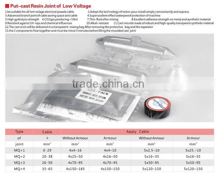 Resin Cast Low Voltage Cable Joint Kits,Buried Cable Joint Resin MM12