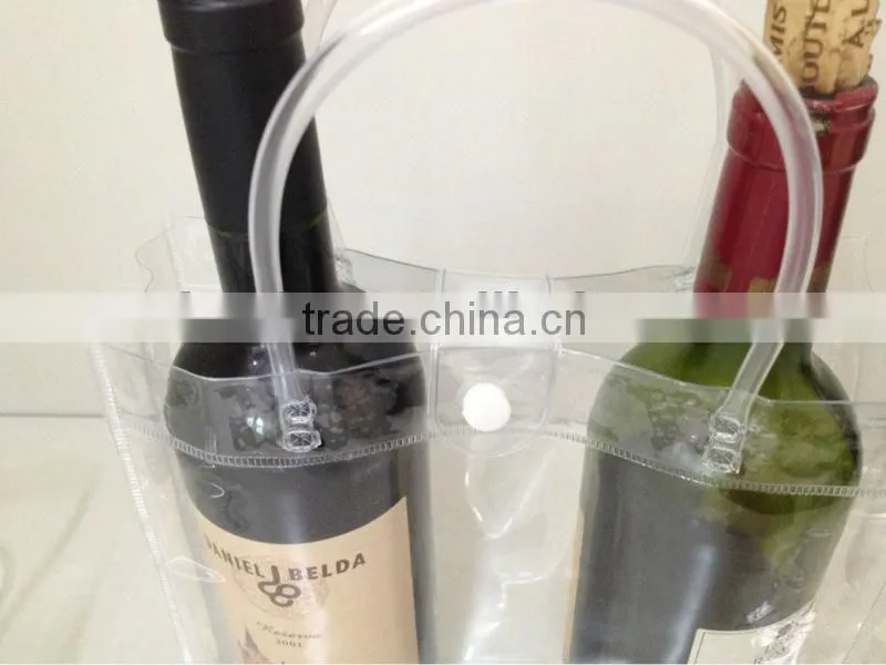 Cheap promotion printing transparent pvc cooler wine bottle carry bags