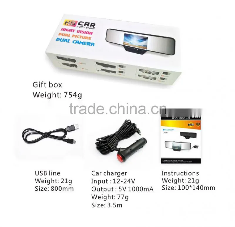 2015 New 5.0inch Android Touch Screen Car Mirror Camera Bluetooth Rearview Mirror GPS DVR Full HD 1080P Car DVR Camera