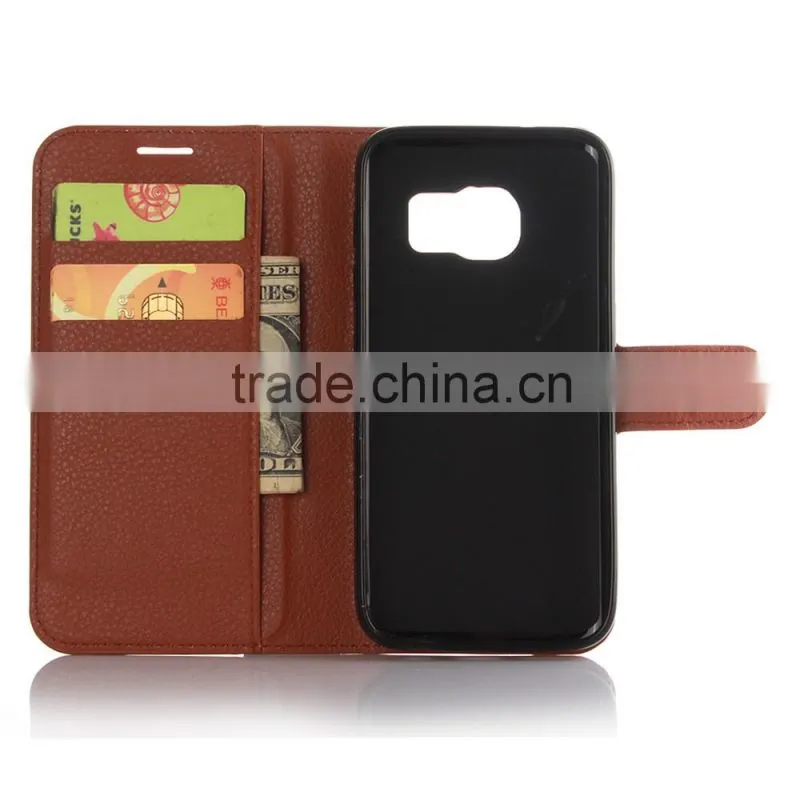 HOT SELLING Luxury Case for Samsung GALAXY S7 PU Lichee Leather Flip Cover with Wallet