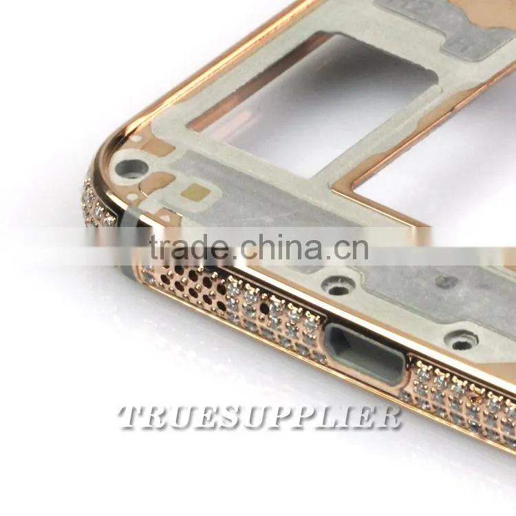 New design for Samsung rose gold middle plate with diamond for samsung s6 grand housing