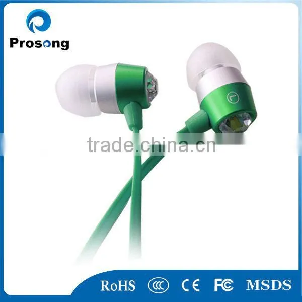 High quality diamond earphone new crystal earphone flat cable design earphone