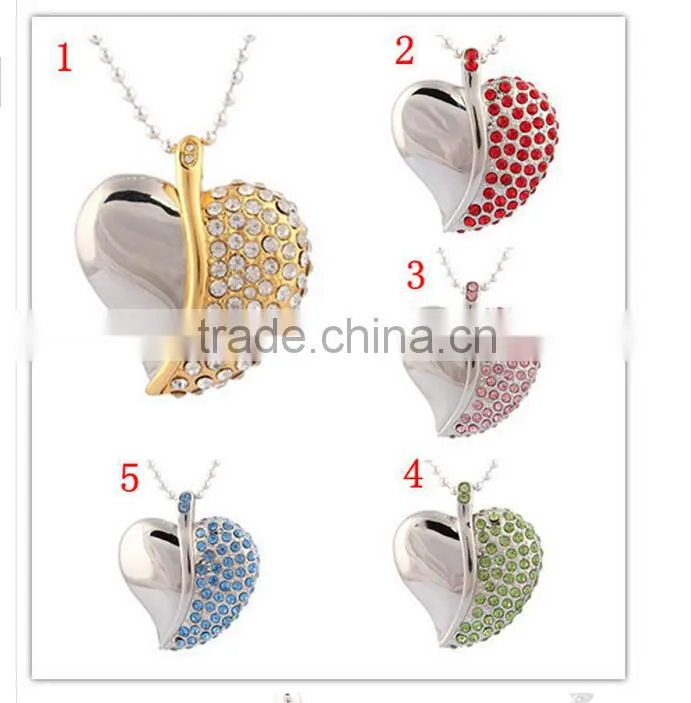 crystal USB Flash drive usb necklace design heart shape usb