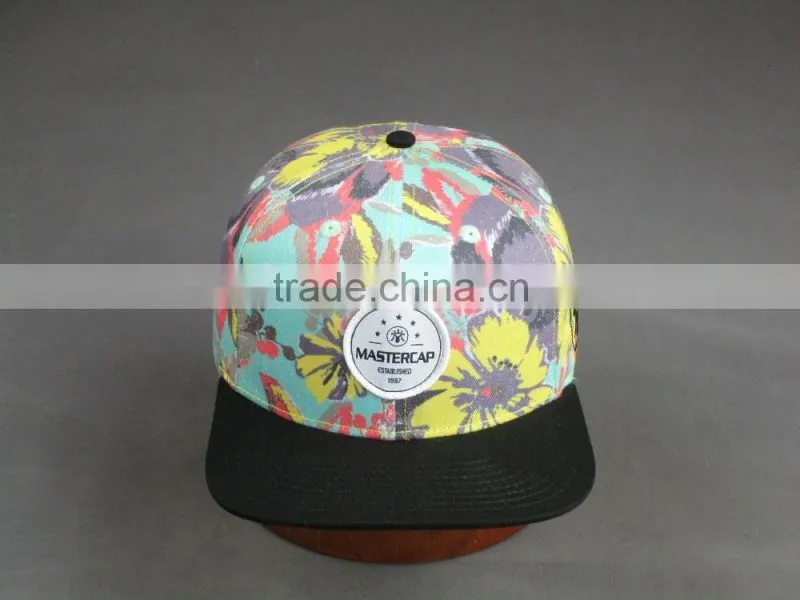 Customer high quality 6- panel snapback hat with woven lable