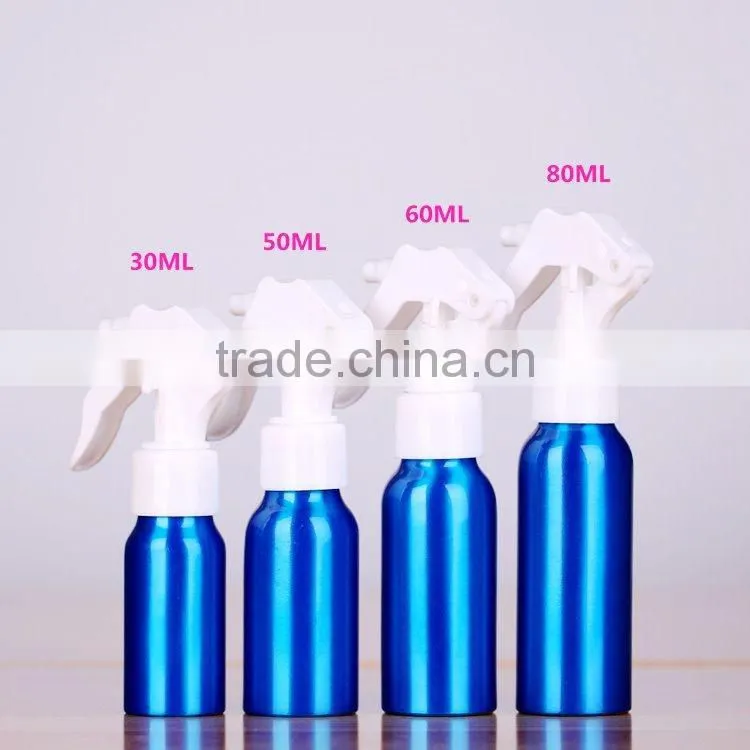 2017 Wholesale 30ml-500ml blue aluminum perfume bottle trigger spray aluminum bottle for cosmetic packaging