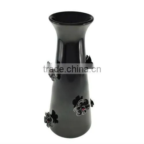 White Ceramic Matte Floral Pattern Vase with crystals from swarovski