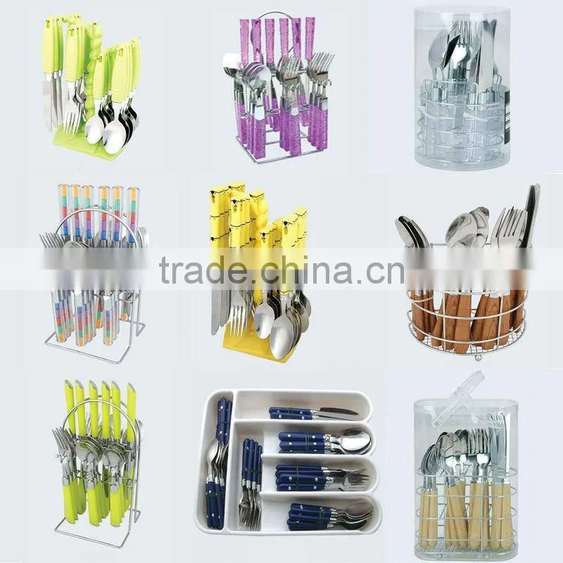 plastic handle 24pcs cutlery set in PVC box and low price