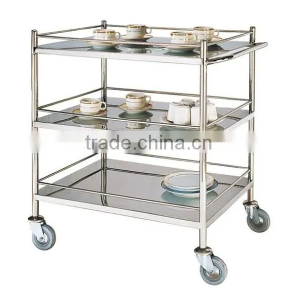 high quality hotel restaurant tea house wrought iron Stainless Steel double-deck drinks serving trolley liquor trolley