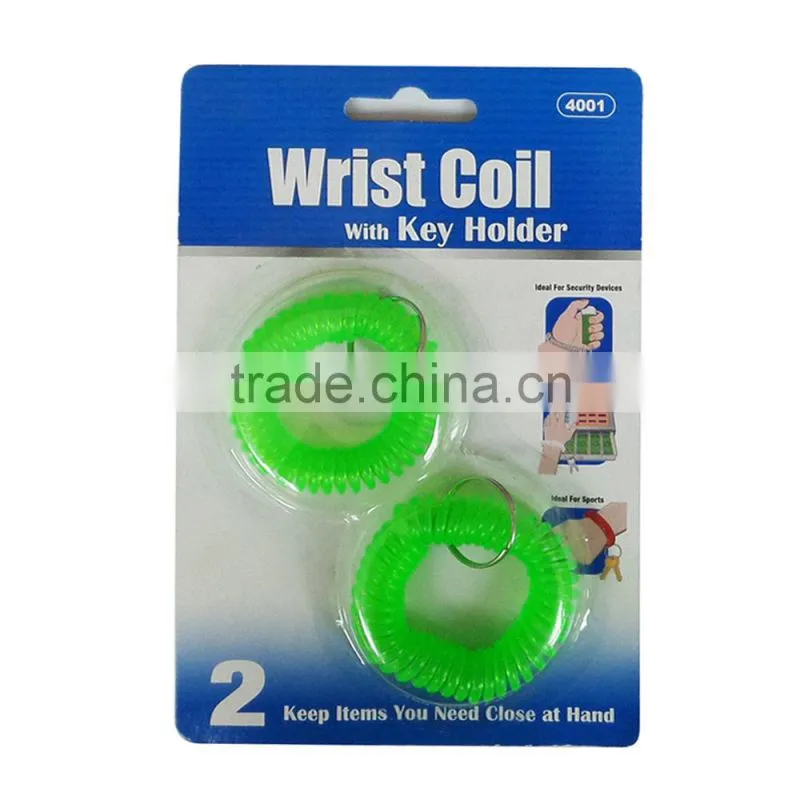 Cheap 5cm diameter soft round plastic wrist coil keychain