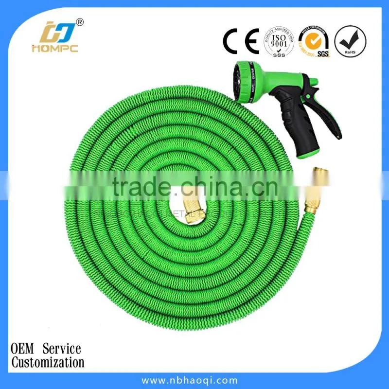 Watering expandable spring garden hose with spray nozzle