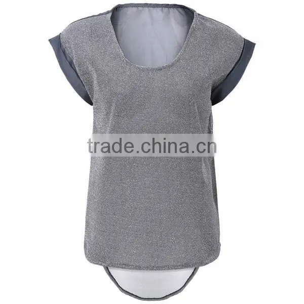 2015 New Summer Fashion Women Clothes V-Neck Patchwork Casual Tops Loose Casual Chiffon T Shirt Blouse Plus Size