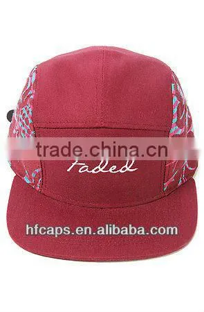 Red floral 5 panel custom printed flat brim cap