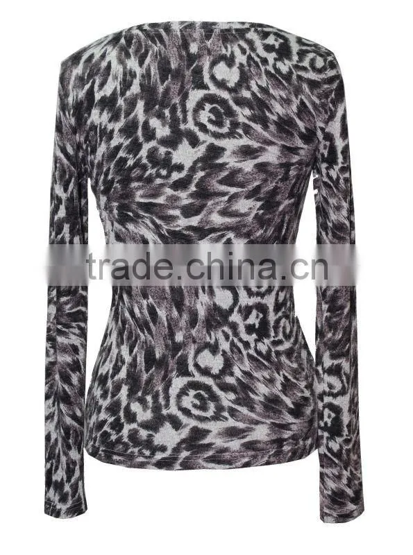trendy animal printed tops dark color printedNew design O neck long sleeve t-shirt custom