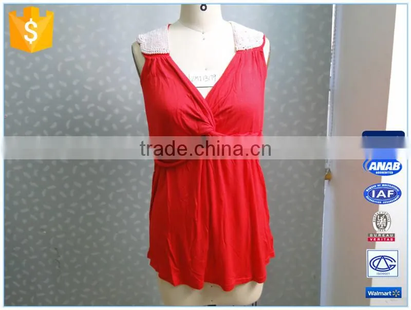 Hot Sale Knitted Fashion Beading Ladies Red Tank Top