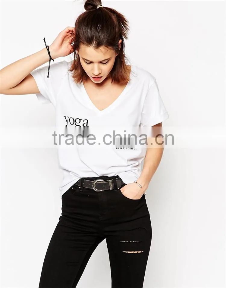 2015 best selling white v neck yoga t shirt.