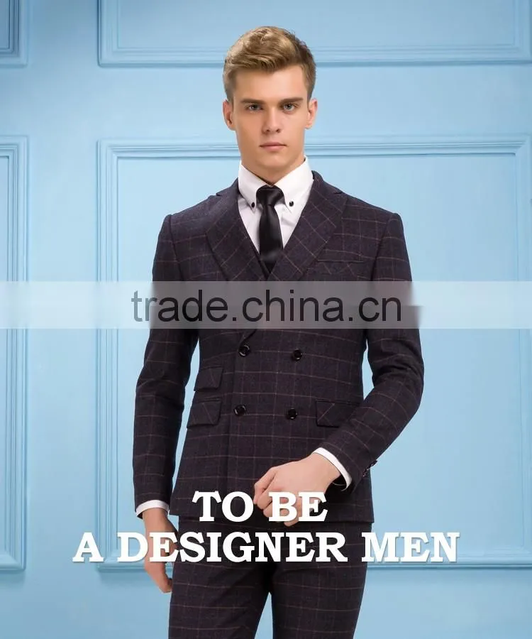 Daynoliao 2016 latest design Men's suit Plaid 3 pieces business suit for men