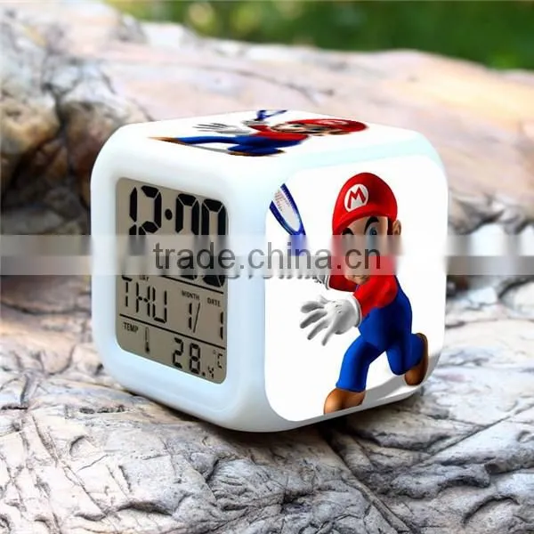 2015 Hot GAME Super Mario LED Alarm Clock, Super Mario Digital Alarm Clock, Super Mario Cartoon Clock for Kids