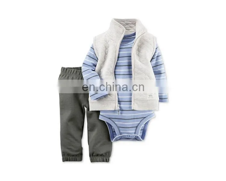 Baby Boys' Quilted Vest, Striped Bodysuit & Pants Set