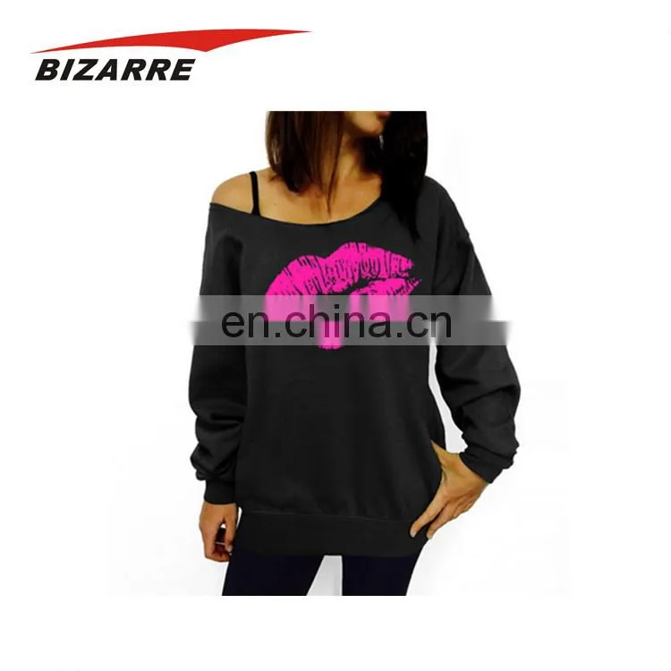 Ladies Long Sleeve Sublimation Printed Off Shoulder Hoodie
