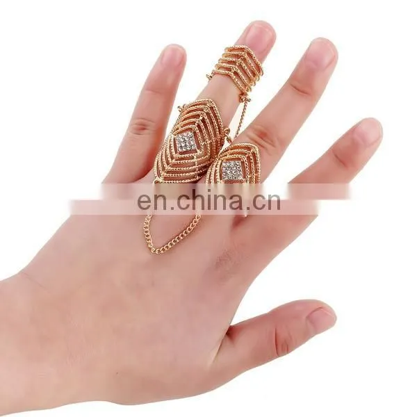 Delicate Filigree Ring Hollow Pattern Diamond Knuckle Ring 2 Sets