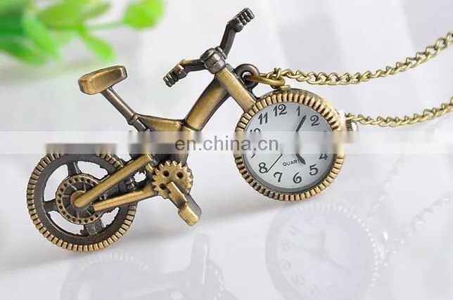 New Retro Mini Bronze Bike Bicycle Design Keychain Quartz Pocketed Fob Watch Pendant Necklace Fashion Sweater Key Chain Gifts