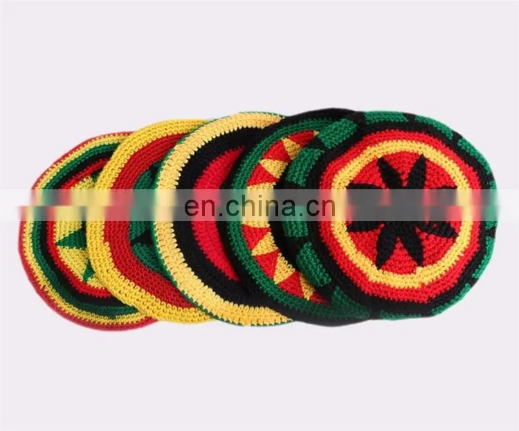 Custom fashion jamaica knitted crochet rasta beanie hat