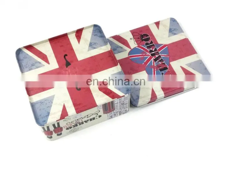Matte varnished flags pattern pierced bottom present tin box