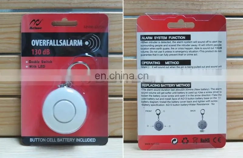 Promotional Gift Round Shaped Mini Keychain Personal Alarm With LED Light