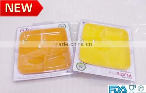 High quality Food grade 7"silicone dinner plate 3 compartment dinner plate