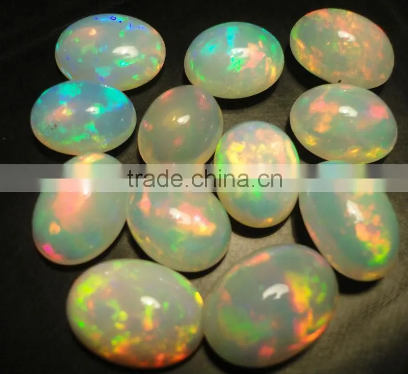 Natural Ethiopian Fire Opal oval cabochon cut beads