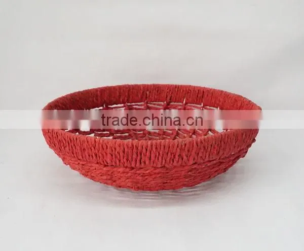 handmade round red paper rope decorative basket